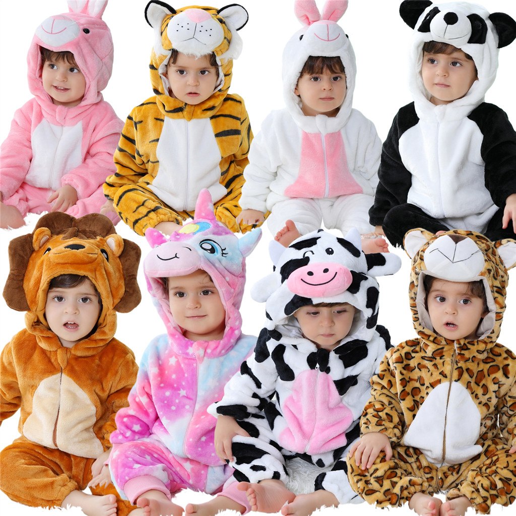 🛍️ 2024 Bebê Kigurumi Unicórnio Panda Coelho Dos Desenhos Animados Macacão Infantil Crian