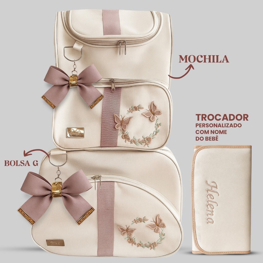 🛍️ Kit Maternidade 3 em 1 Personalizado =  Mala + Mochila + Trocador Personalizado