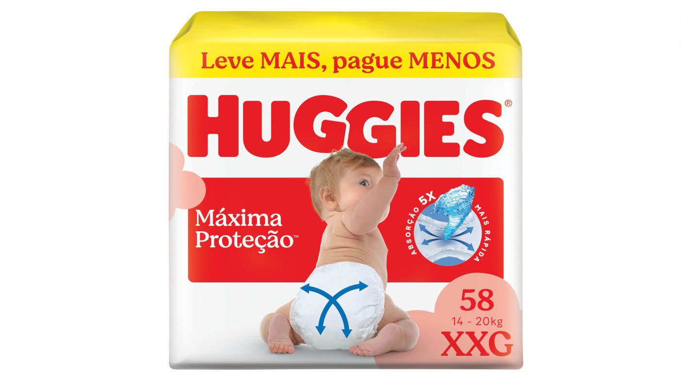 🫧 Fralda Descartável Huggies Máxima Proteção Tamanho XXG 58 unidades – Fralda aberta com