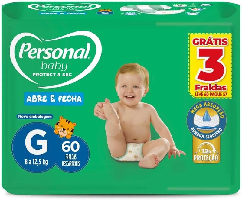 🛍️ Personal Fralda Baby Protect&Sec G, Leve 60 Pague 57 Unidades