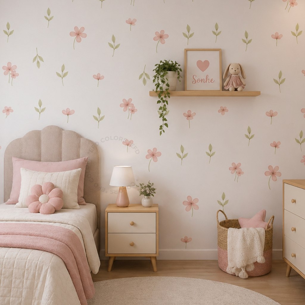 🛍️ Kit Adesivos de Parede Flores Flor e Ramos Quarto de Bebê Infantil