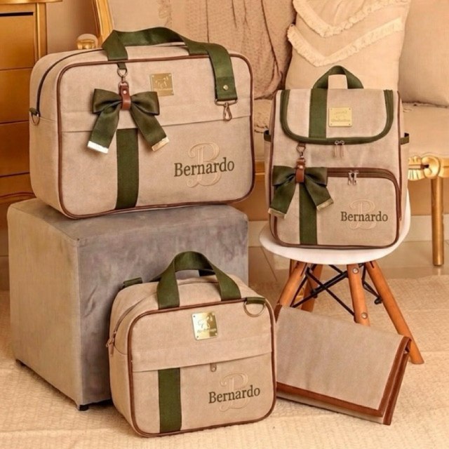 🛍️ Kit Bolsa Maternidade 4 Peças  Impermeável Personalizado Coleção Harmonia - Nome do Be