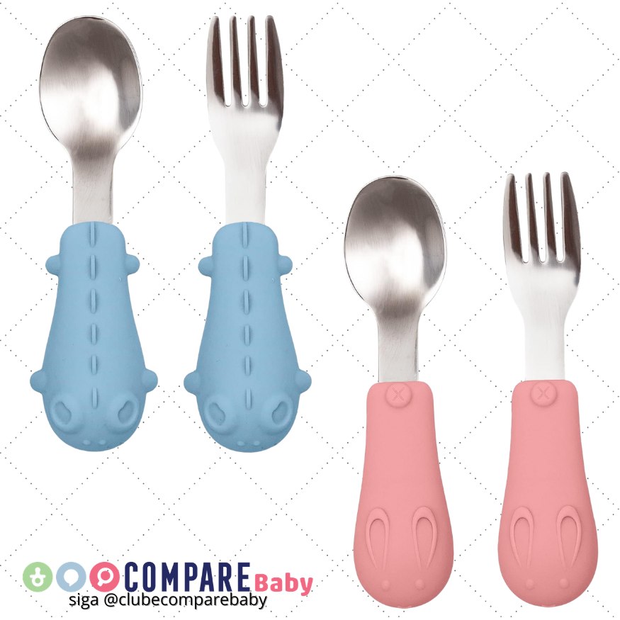 😍 Buba Kit Talheres Cabo Em Silicone Rosa ou Azul