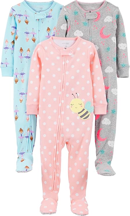 🫧 Simple Joys by Carter's Pacote com 3 pijamas de algodão com pés de ajuste confortável p
