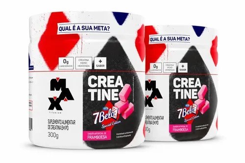 🛍️ Kit 2 Creatina 7 Belo 300g Creatina Monohidratada Sabor Framboesa Força Energia Alta P