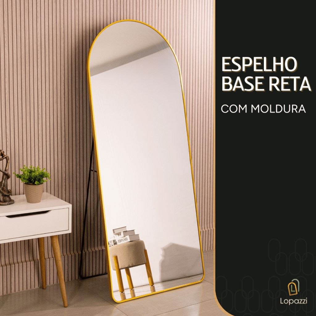 - Espelho Lopazzi Base Reta Corpo Inteiro 170x70 Com Suporte de Chão Moldura Alumínio Quar