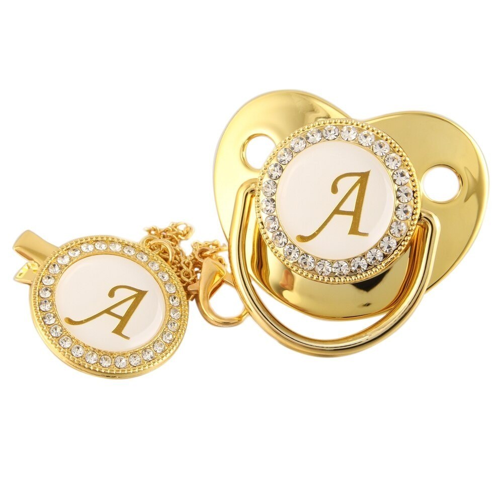 🛍️ 26 Carta Inicial Gold Baby Pacifier E Clipes BPA Free