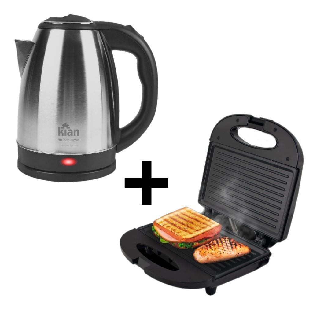 - Kit Café Manhã Chaleira Elétrica + Sanduicheira 127v ou 220v - Kian