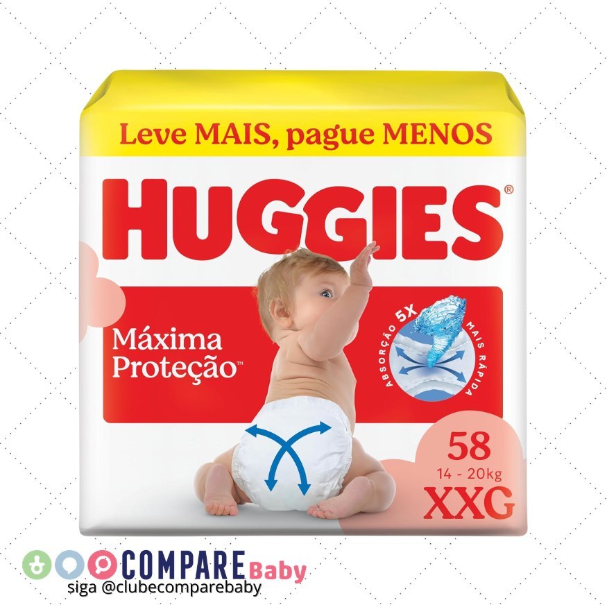 😍 Fralda Descartável Huggies Máxima Proteção XXG 58 unidades