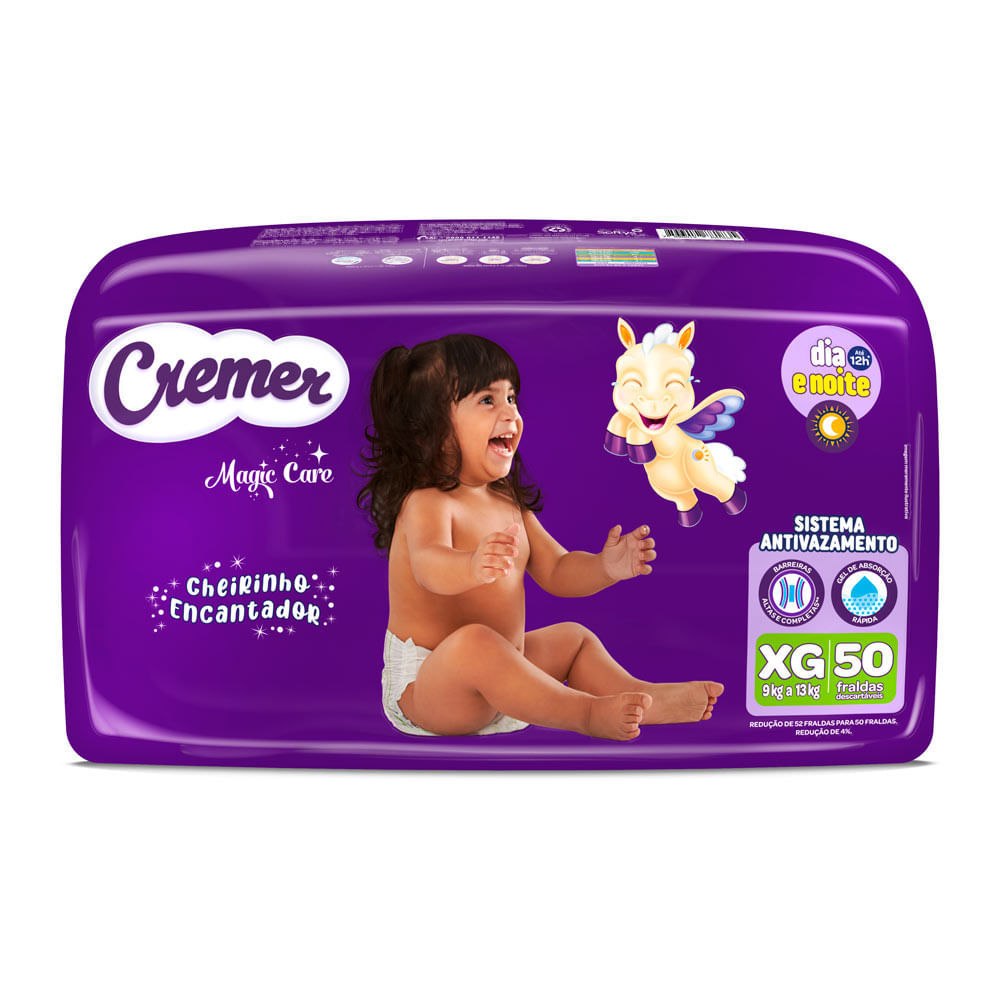 🛍️ Fralda Cremer Magic Care Cheirinho Encantador Tamanho XG 50 Unidades Descartáveis