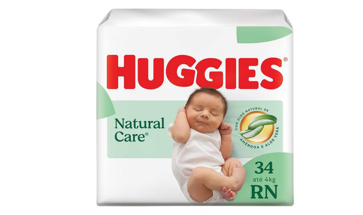 🫧 Huggies Fralda Descartável Premium Natural Care RN - 34 Un