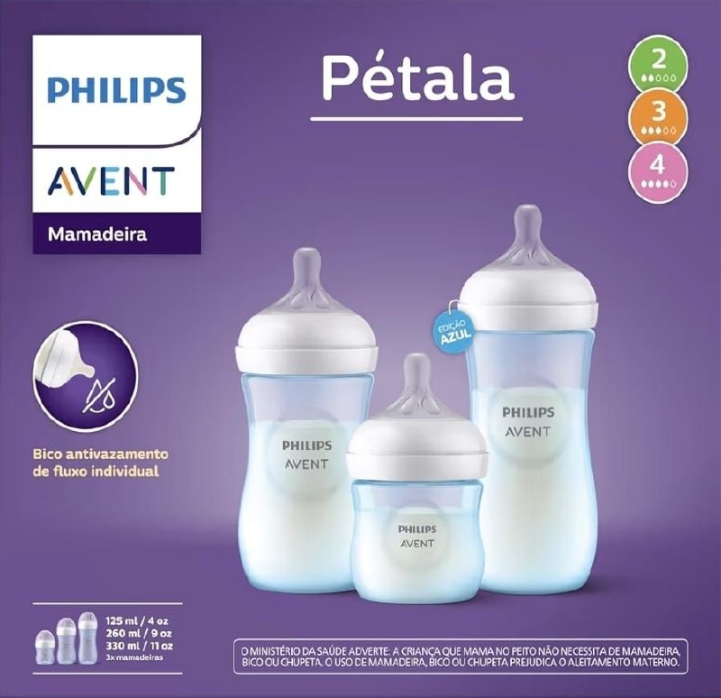 Kit Mamadeiras Philips Avent Pétala 125ml, 260ml e 330ml