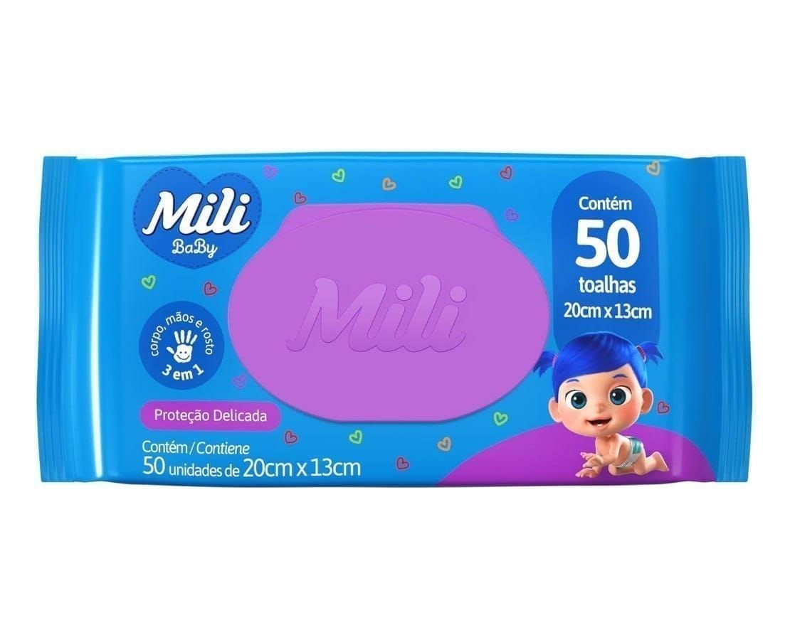 Toalhinha Umedecida Mili Proteção Delicada 50 unidades