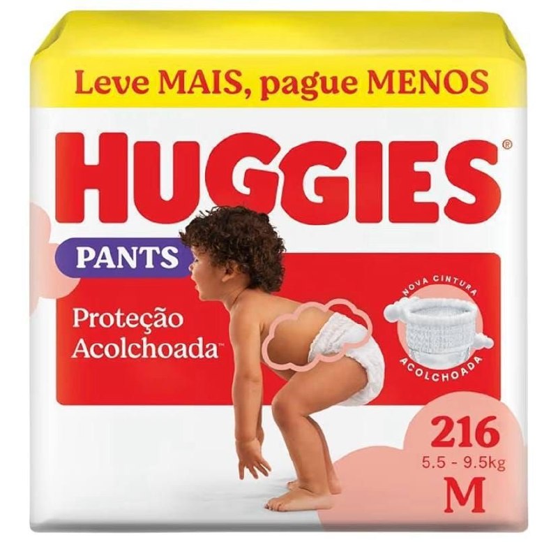 Fralda Huggies Pants Descartável Proteção Acolchoada M - 216 fraldas