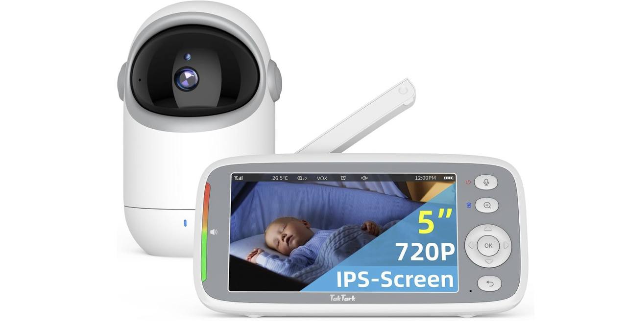 🫧 TakTark Babá Eletrônica, 5" 720P HD Bebê Câmera com Tela, Sem Wifi, Panorâmica Inclinaç