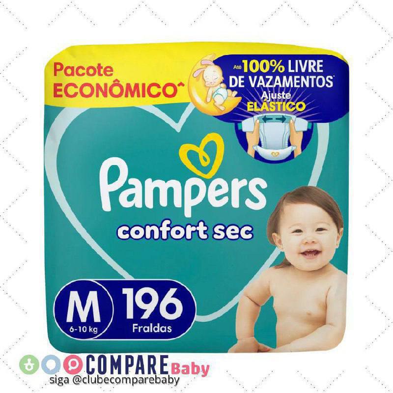 😍 Fraldas Pampers Confort Sec PACOTÃO, Pampers M 196 unidades