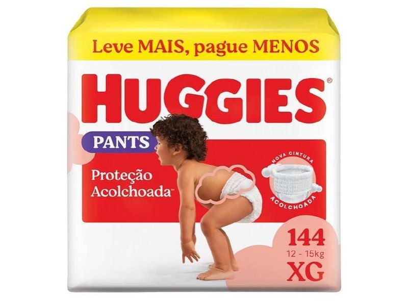 Fralda Huggies Pants Descartável Proteção Acolchoada XXG 144 fraldas
