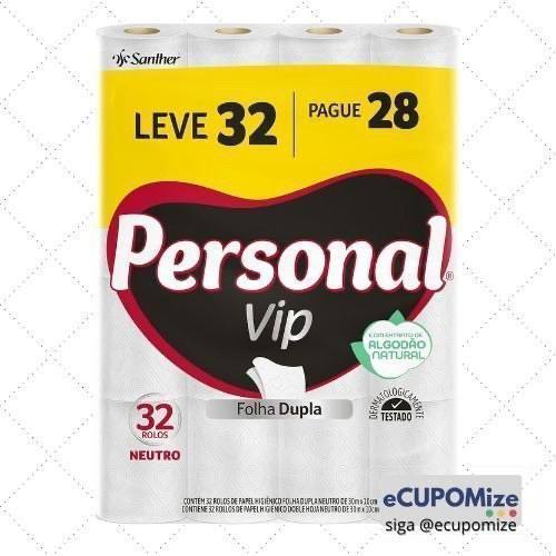 😍 Personal Papel Higiênico VIP Folha Dupla Leve 32 Pague 28 rolos de 30M