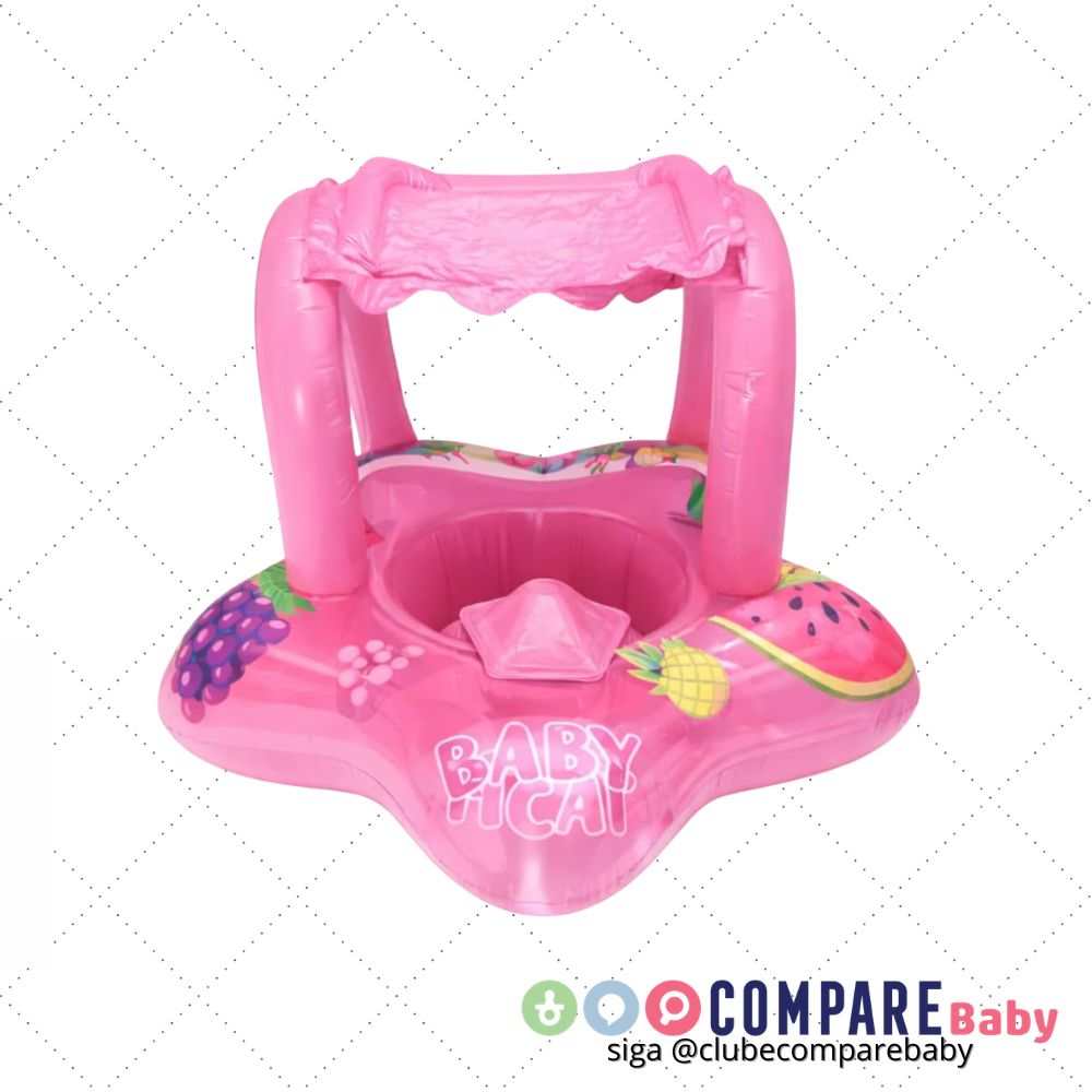😍 Boia Inflável Baby Float com Capota – Assento Infantil em PVC Reforçado, Estampa Frutas