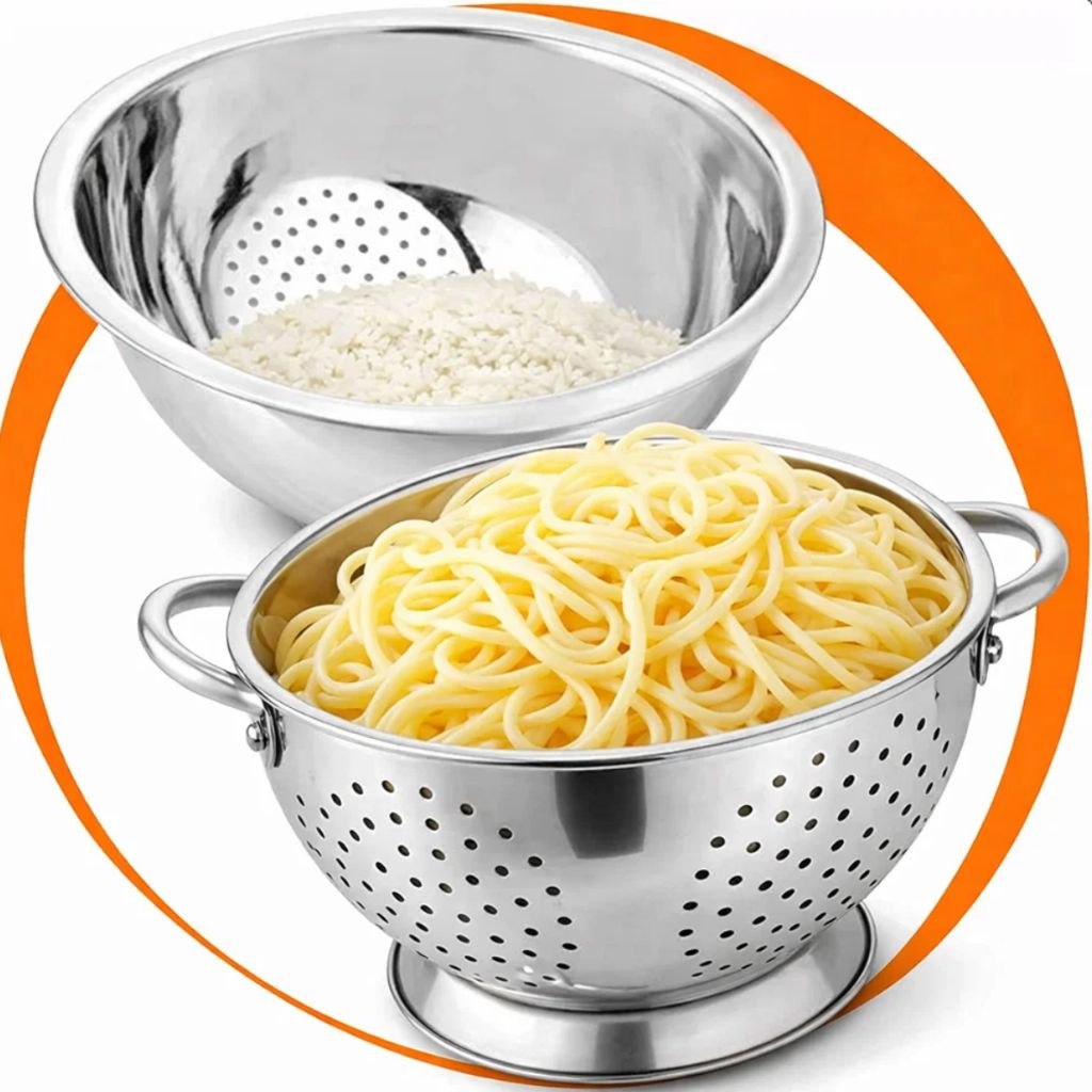- Escorredor de Macarrão Legumes Frutas Inox com Alças 23/24/28cm Peneira Cozinha Tigela I