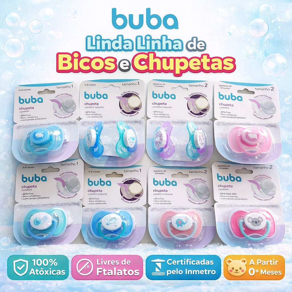 🛍️ Chupeta Buba 0 a 6 Meses Bico Menino Menina Silicone