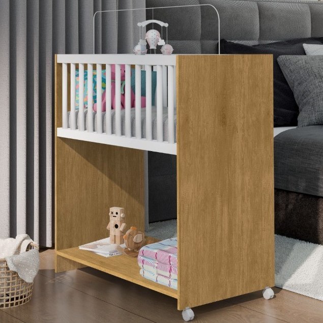 🛍️ Mini Berço com Colchão 2 em 1 Compacto unisex para Quarto de Bebê Branco Rosa Madeirad