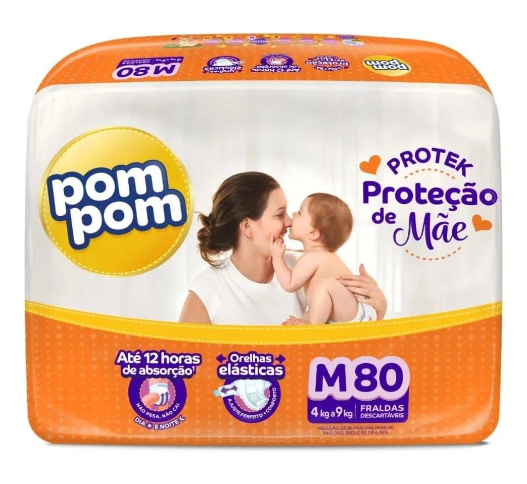 Fralda Pom Pom Protek Proteção de Mãe M 80 unidades