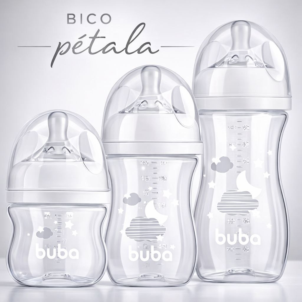 🛍️ Mamadeiras Buba Bebe 120/270/330ML Easy Flow Bico de Silicone Pétala Nuvem Ou Elefanti