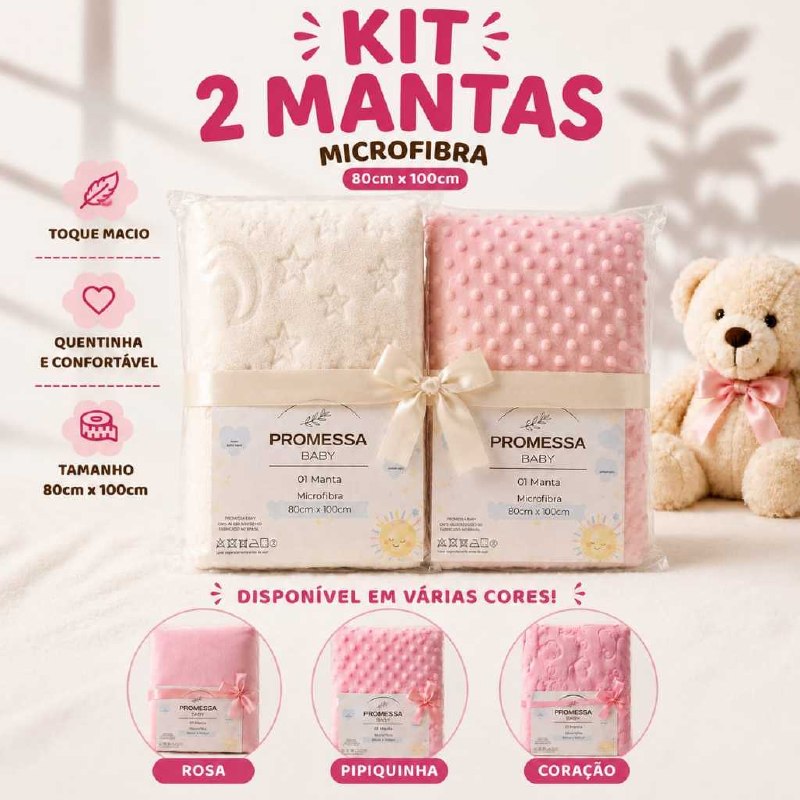 🛍️ Kit 2 Mantas Bebê 3D Microfibra Ultra Macia | Cobertor Mantinha Maternidade Menina Per