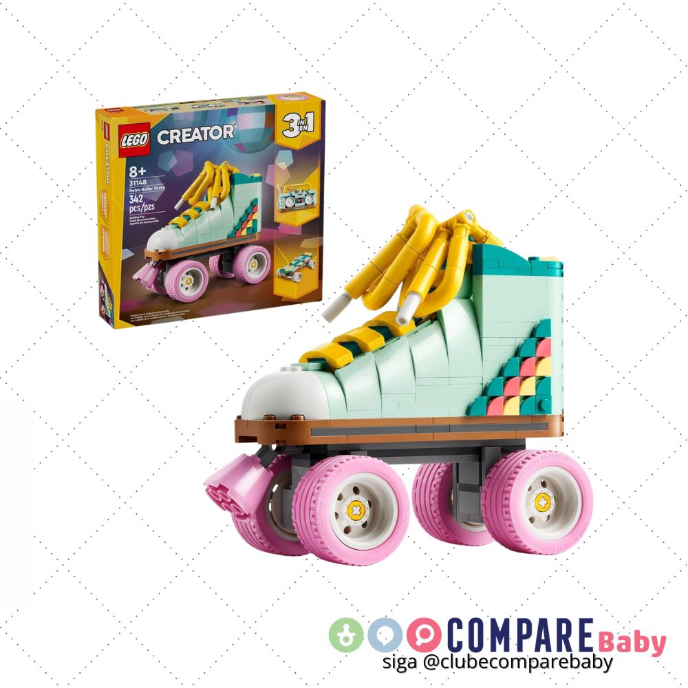 😍 LEGO® Creator 3 em 1 – Patins Retrô Brinquedo Antigo com Caixa de Som e Skate 31148