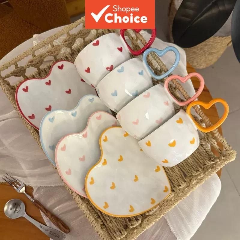 - Conjunto de xícaras e pires de cerâmica pintadas à mão estilo coreano para café, ideal p