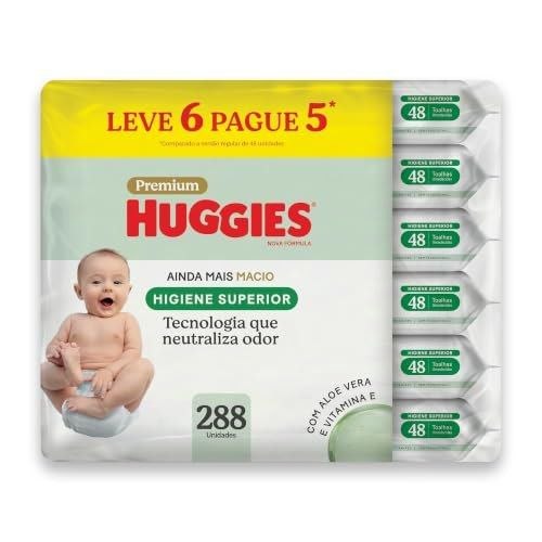 🛍️ Lenços Huggies Higiene Superior Limpam 2x Mais 6 x 48 Un