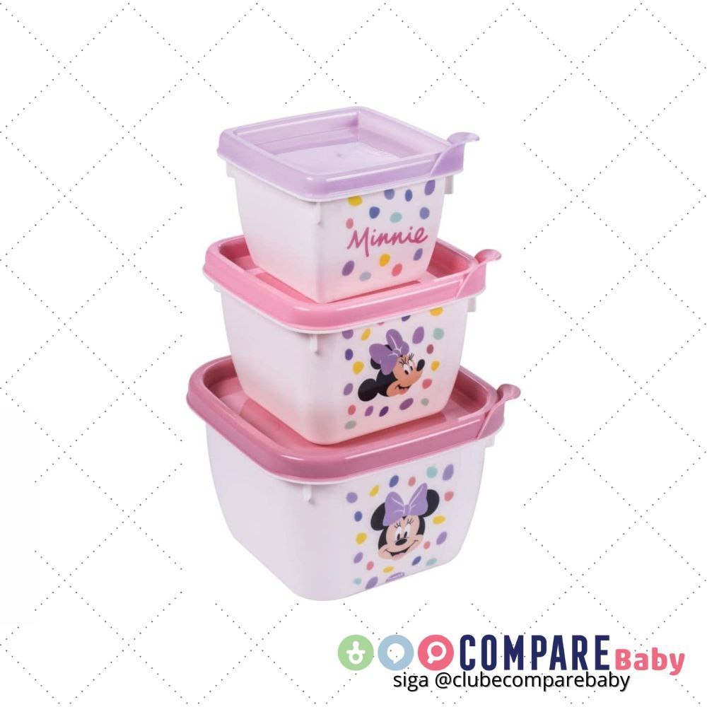 😍 Kit com 3 Potes, Plástico, Conect, Minnie, Plasutil