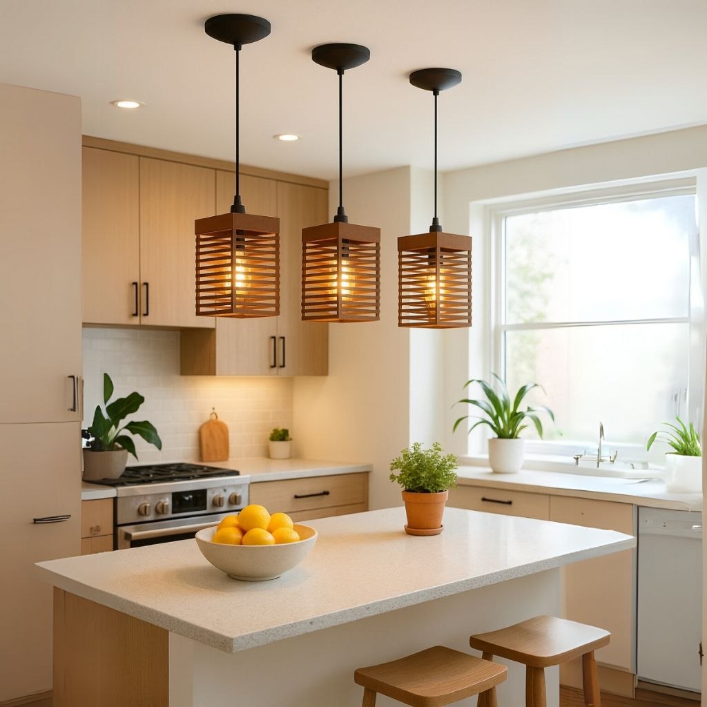 - Kit 3 Luminária Pendentes Oriental Para Sala Cozinha Escritório Bivolt Cor Marrom - 3tm