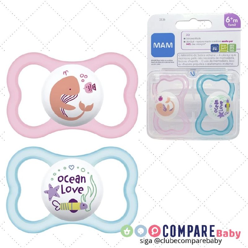 😍 MAM Baby Kit com 2 Chupetas Air Com Disco Extraventilado para Crianças 6+ Meses Com Cai