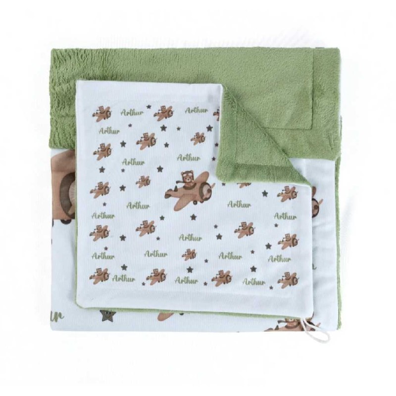 🛍️ Kit 2 Peças Cobertor Mantinha com Naninha Personalizada Para Bebê Anti-alérgico Mascul