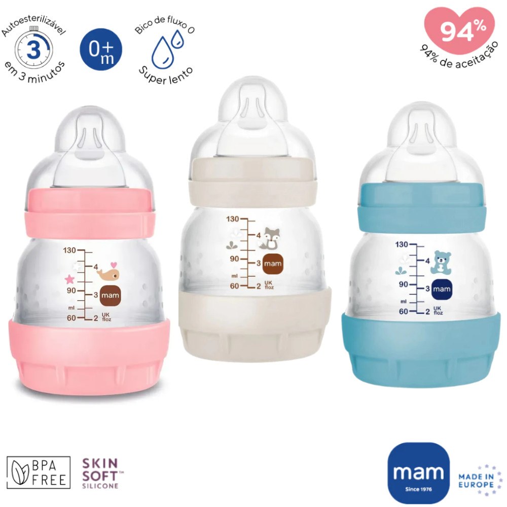 🛍️ MAMADEIRA MAM EASY START ANTICÓLICA 0 MESES 130ML ORIGINAL - 1 UNIDADE