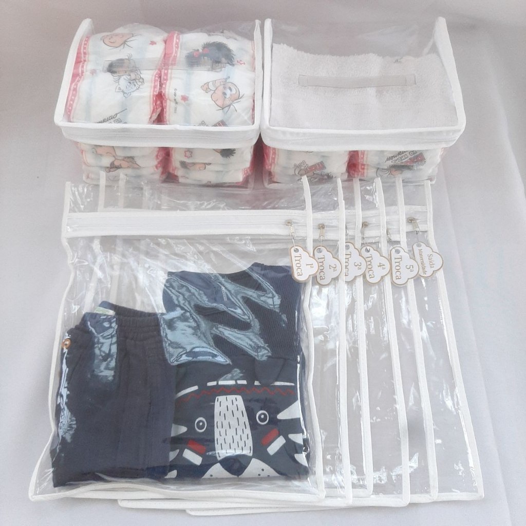 🛍️ Kit 6 Saquinhos Bebe Gestante Organizador Mala Maternidade TAG + 2 Nécessaire Porta Fr