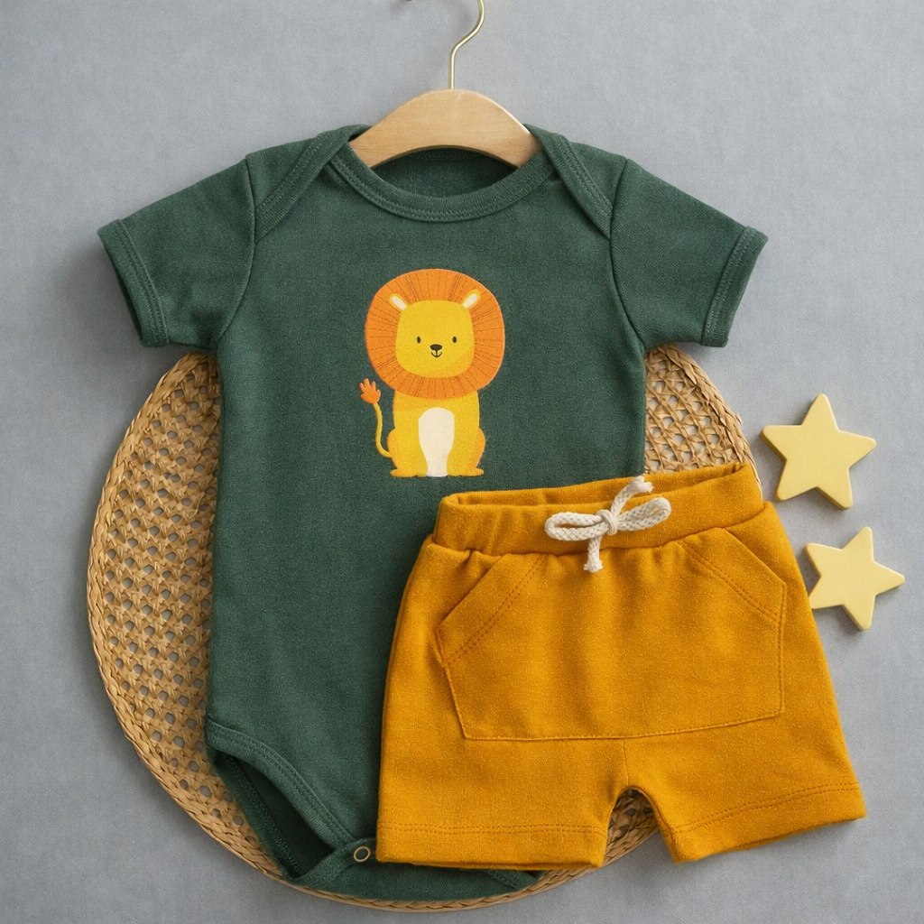 🛍️ Conjunto de bebê Infantil Verão Menino Body e Short 100% Algodão.