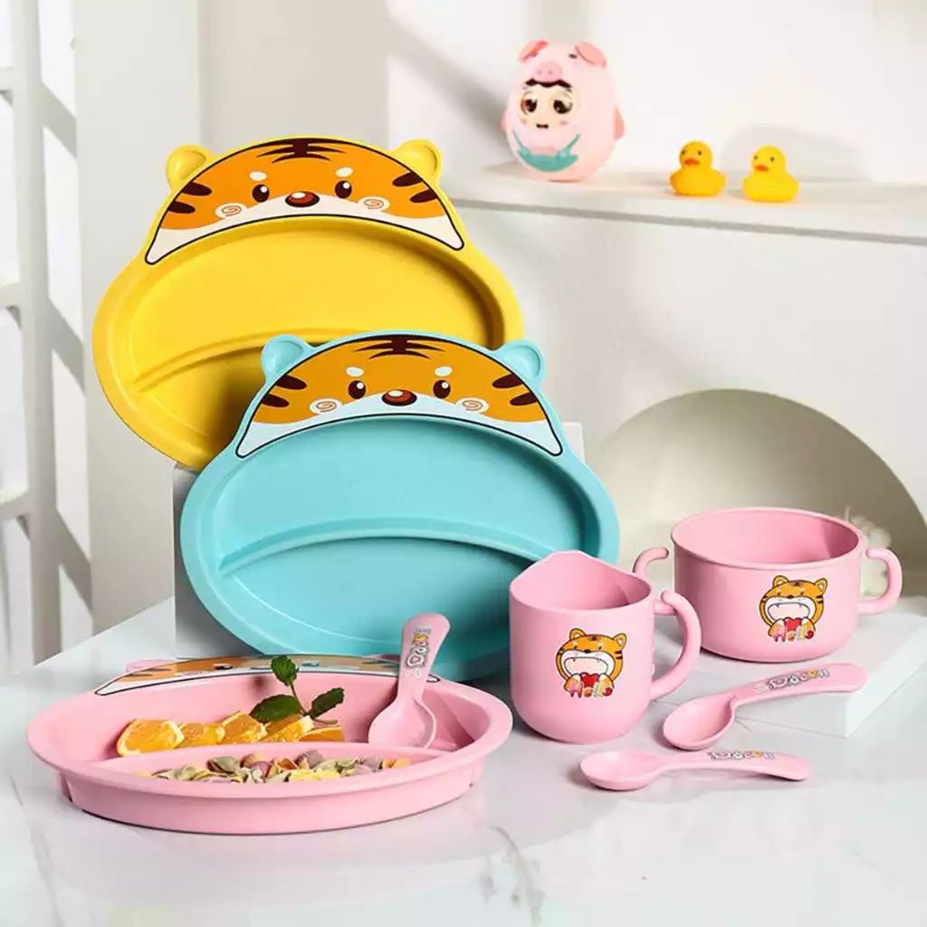 🛍️ Conjunto de  Prato, copo e Talheres Infantis Tigre Fofo 6 Itens