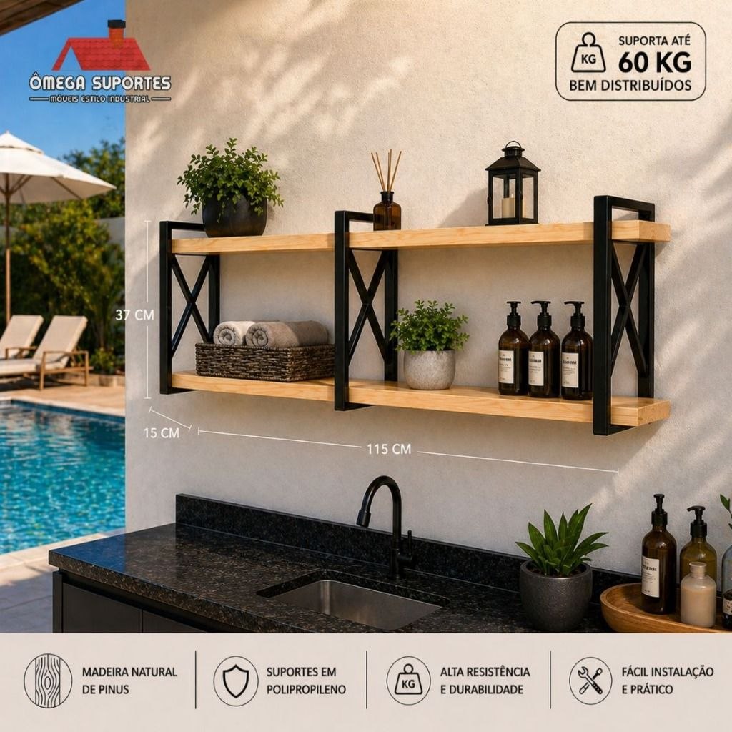 - Prateleira Decorativa Suspensa 15cm prof. Marca Ômega