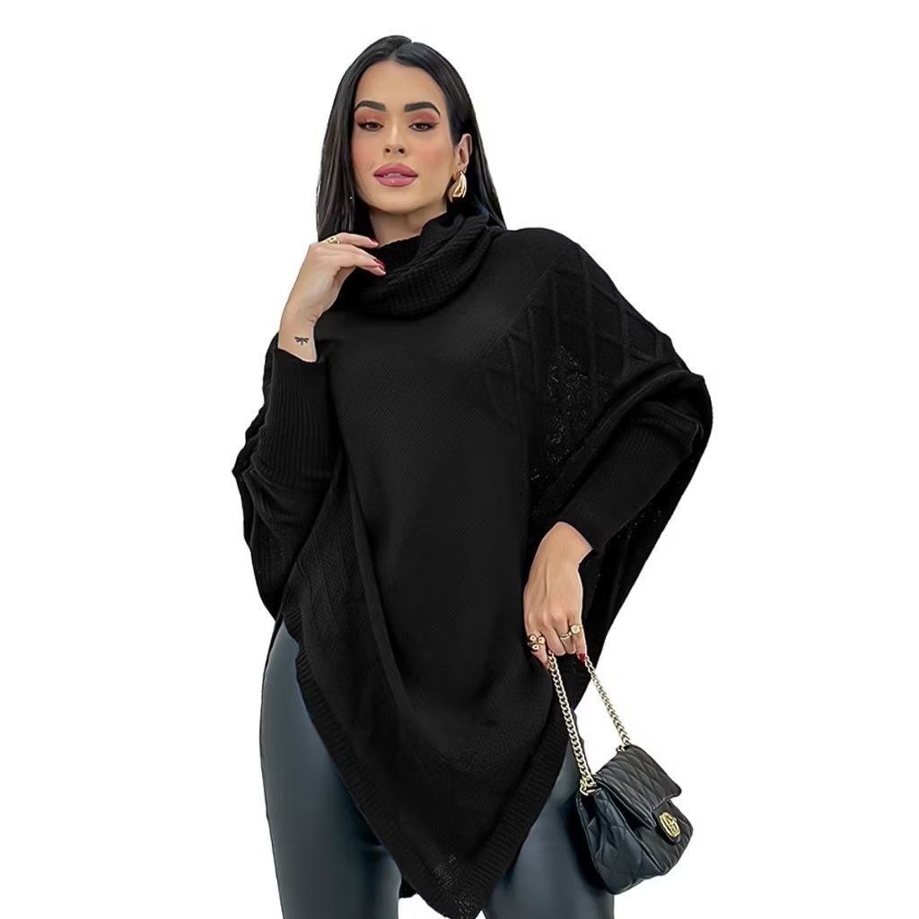 🛍️ Poncho Casaco Lã Feminino Trico Blusa De Frio Inverno Bico