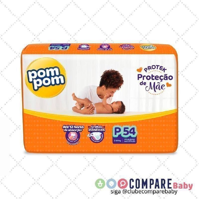 😍 Fralda Pom Pom Protek Proteção de Mãe Mega P 54 Unidades