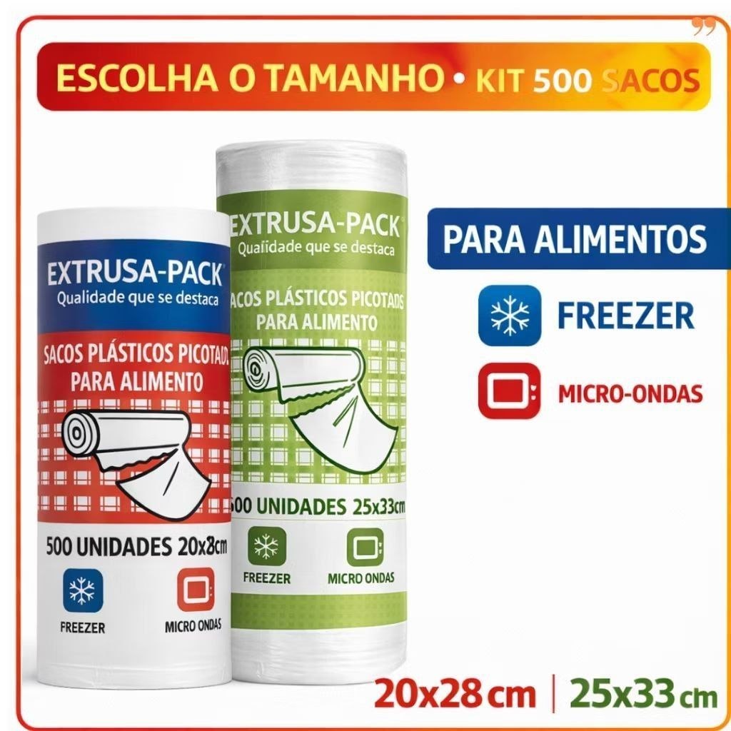 🛍️ Saco Picotado para Alimentos Verduras Legumes Carnes 500 Unidades Freezer e Micro-onda
