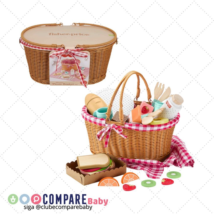 😍 Fisher-Price Brinquedo para Bebês Cesta de Piquenique de Madeira