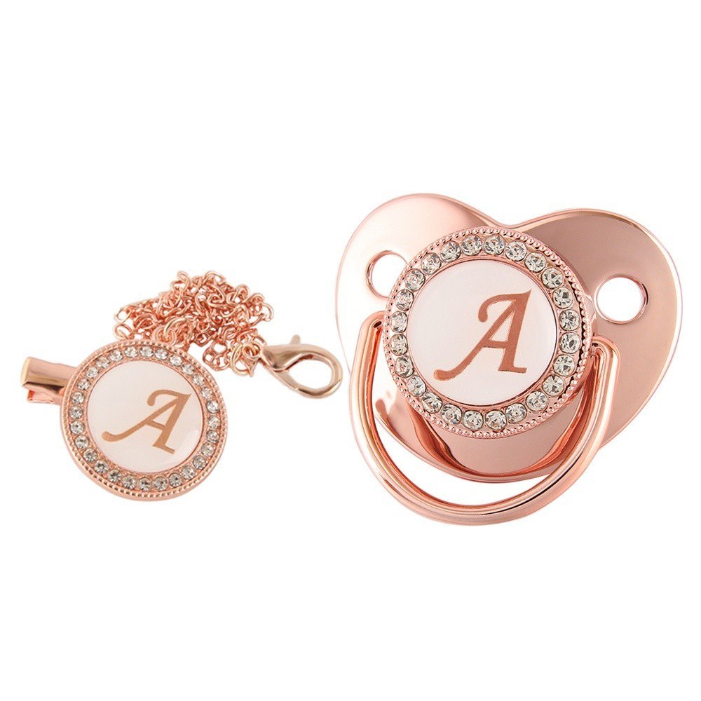 🛍️ Rose Gold Baby Pacifier Com Letra De Nome Inicial , Ducha De Aniversário