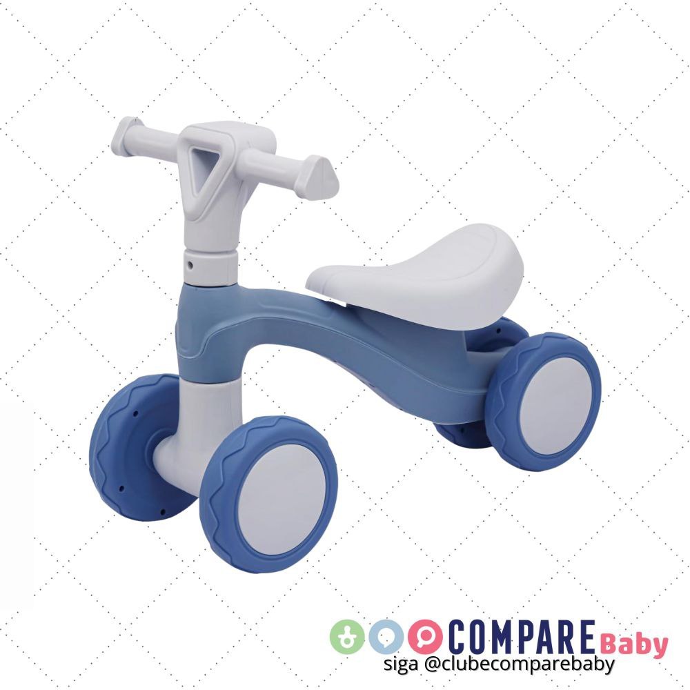 😍 Bicicleta Andador Equilíbrio Sem Pedal 4 Roda Zippy Toys (Azul)