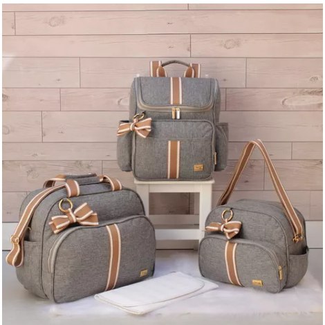 🛍️ KIt Bolsas Maternidade Mochila Térmica Unissex Cinza/caramelo