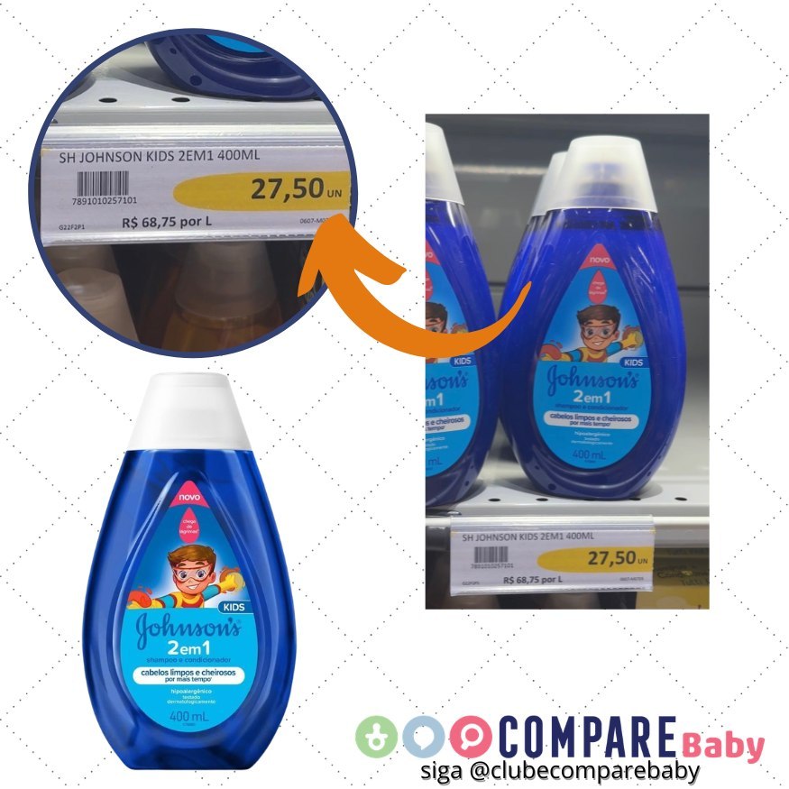 😍 Johnson's Shampoo e Condicionador Infantil 2 em 1, 400ml