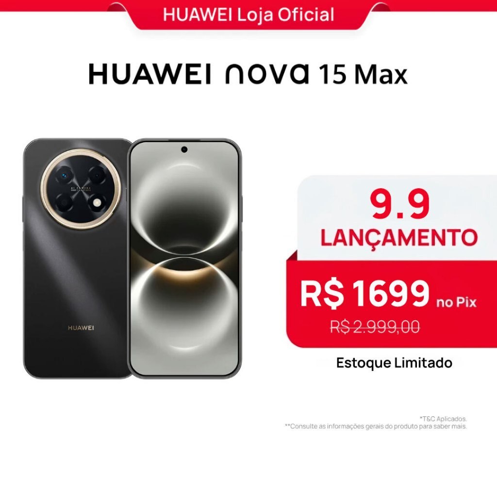 🛍️ HUAWEI nova 15 Max | Smartphone | 8GB+256GB | Câmera de 50 MP | Bateria de 8.500 mAh